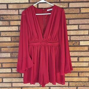 2Bella Small Maroon Red Deep V-Neck Long Sleeve Romper